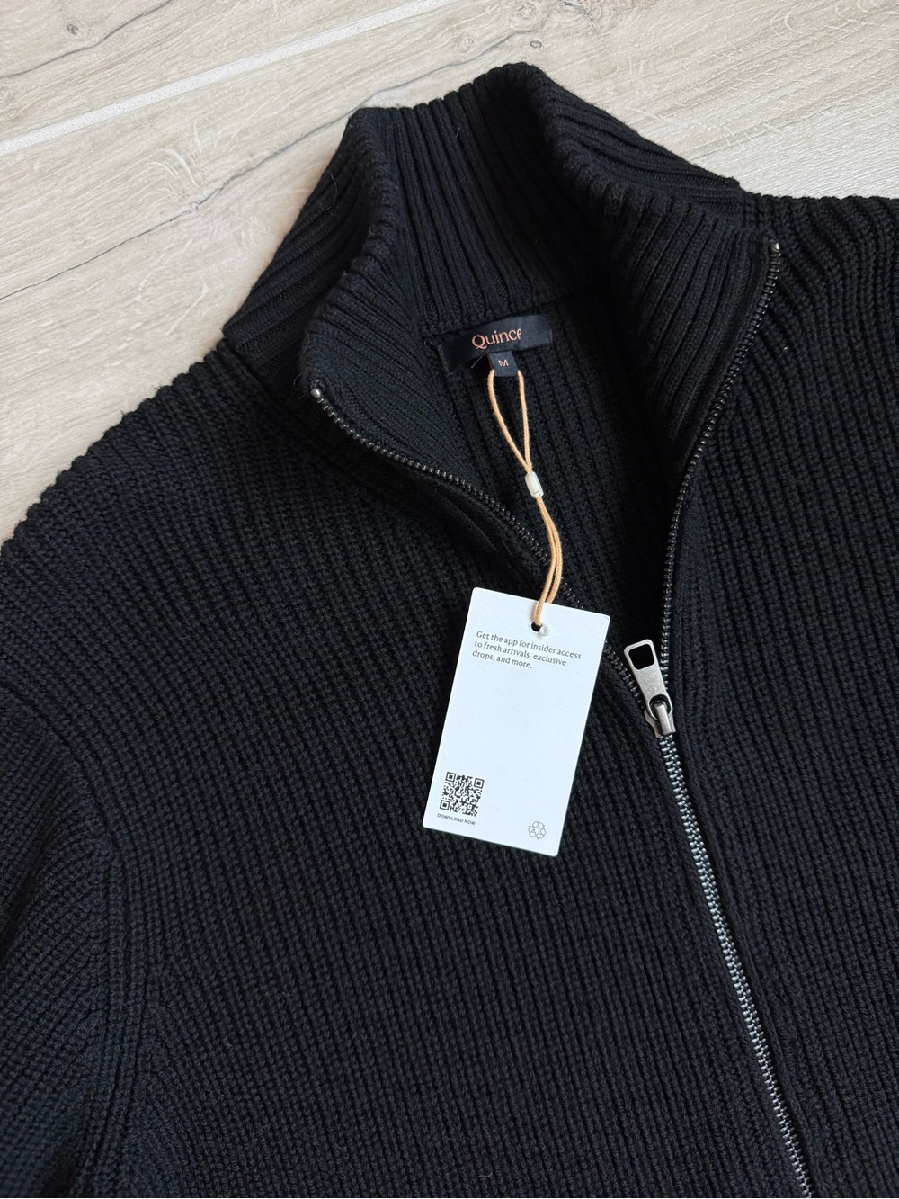New Quince Mens Medium Black Australian Merino Wool Full Zip Fisherman Sweater - Picture 4 of 8